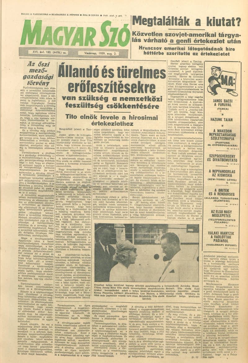 Magyar Szó, 16. évf. 1959. augusztus 2. 180. sz. 1–24. oldal