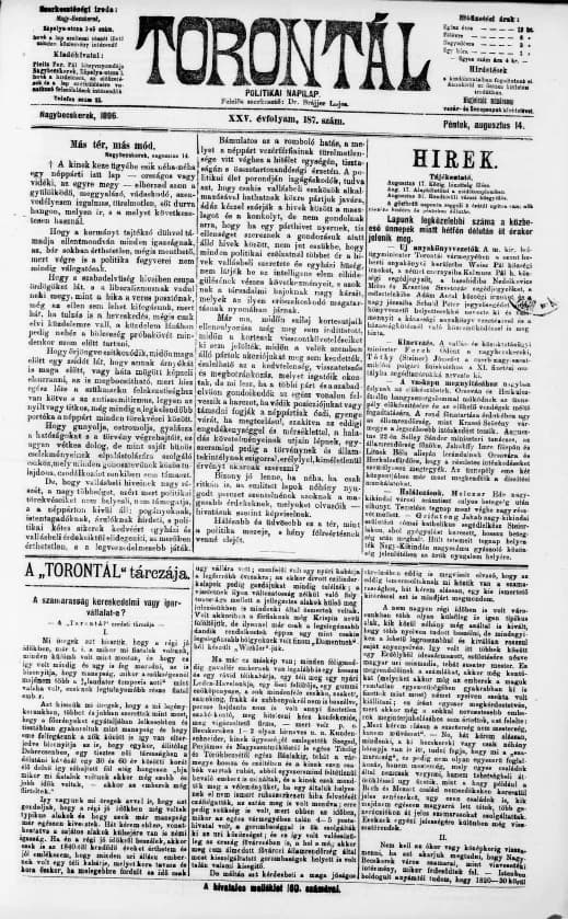 Torontál, 25. évf. 1896. augusztus 14. 187. sz.