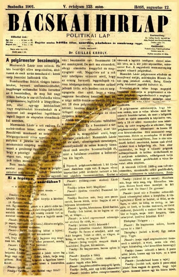 Bácskai Hirlap, 5. évf. 1901. augusztus 12. 123. sz.