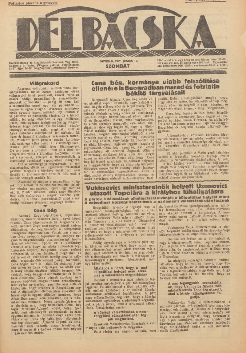 Délbácska, 8. évf. 1927. június 11. 134. sz.