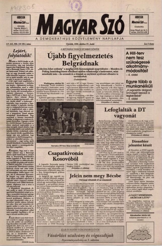 Magyar Szó, 55. évf. 1998. október 27. 256. sz. 1–16. oldal