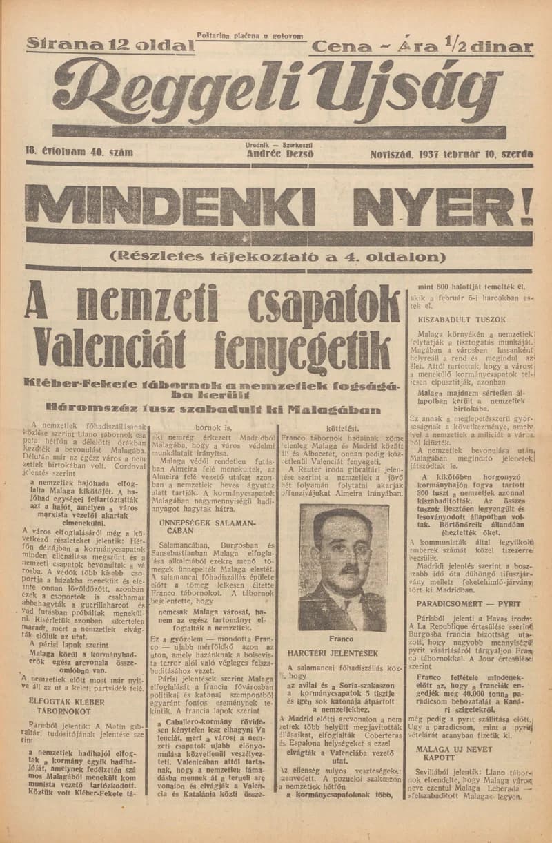 Reggeli Újság, 18. évf. 1937. február 10. 40. sz.
