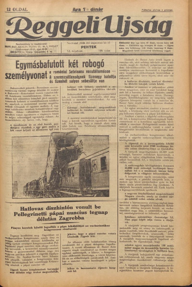 Reggeli Újság, 11. évf. 1930. augusztus 15. 189. sz.