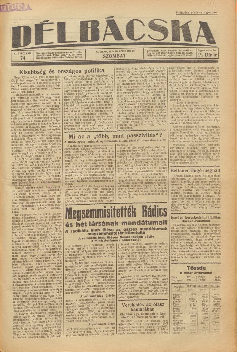 Délbácska, 6. évf. 1925. március 28. 74. sz.