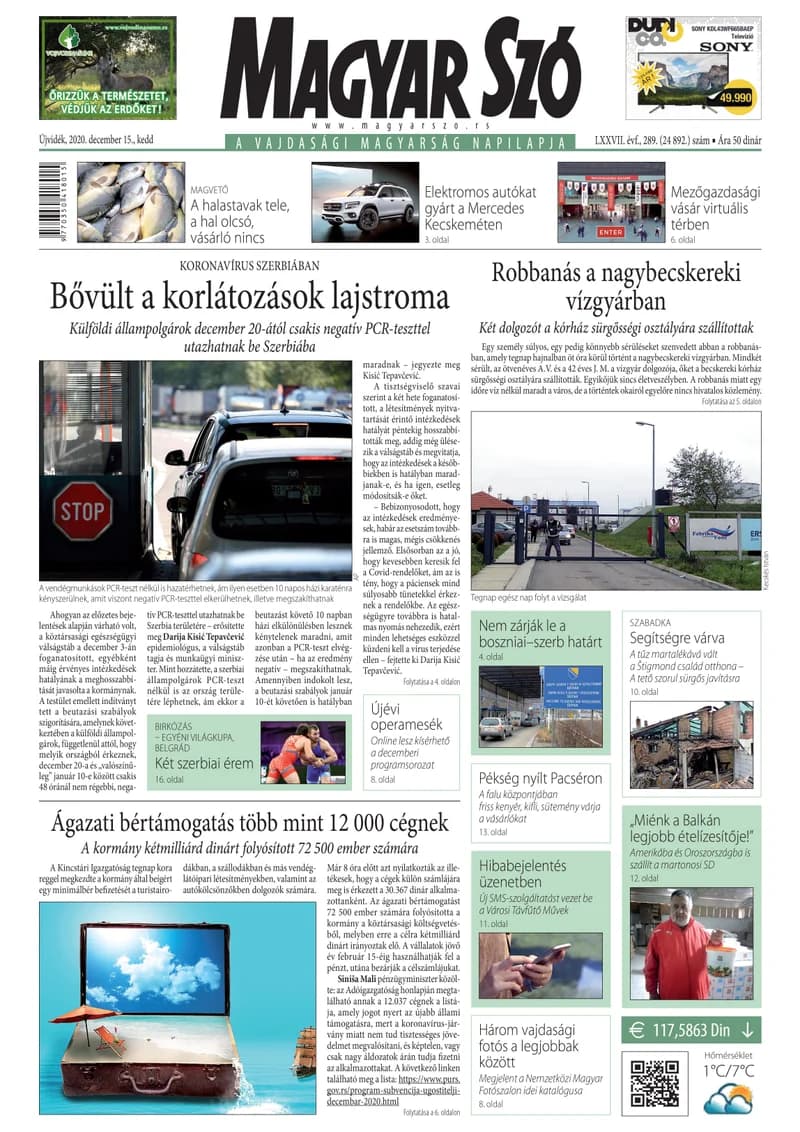 Magyar Szó, 77. évf. 2020. december 15. 289. sz. 1–20. oldal