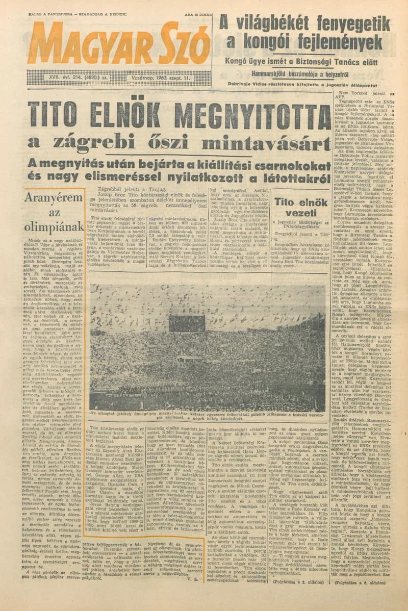 Magyar Szó, 17. évf. 1960. szeptember 11. 214. sz. 1–31. oldal