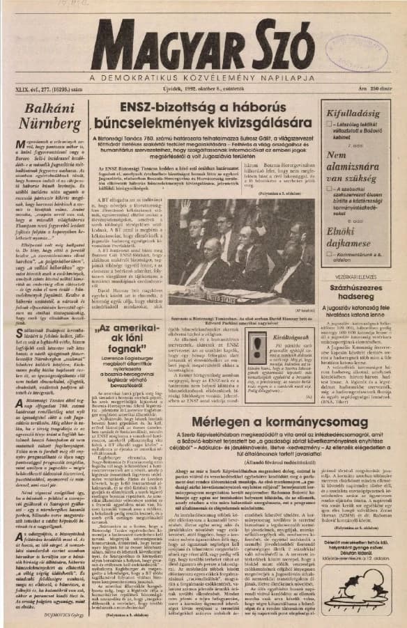 Magyar Szó, 49. évf. 1992. október 8. 277. sz. 1–16. oldal