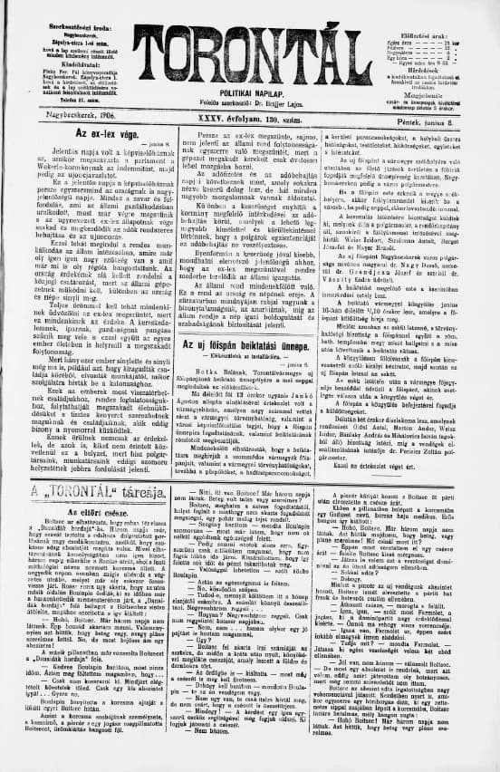 Torontál, 35. évf. 1906. június 8. 130. sz.