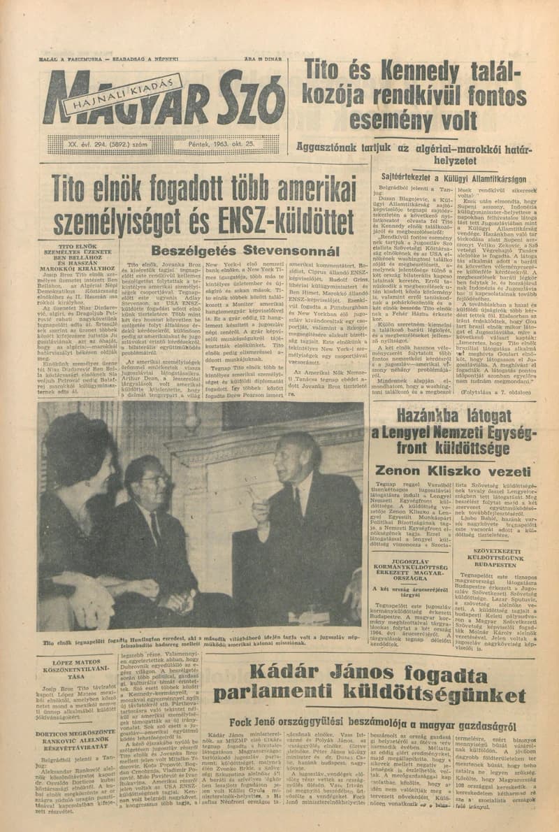 Magyar Szó, 20. évf. 1963. október 25. 294. sz. 1–16. oldal