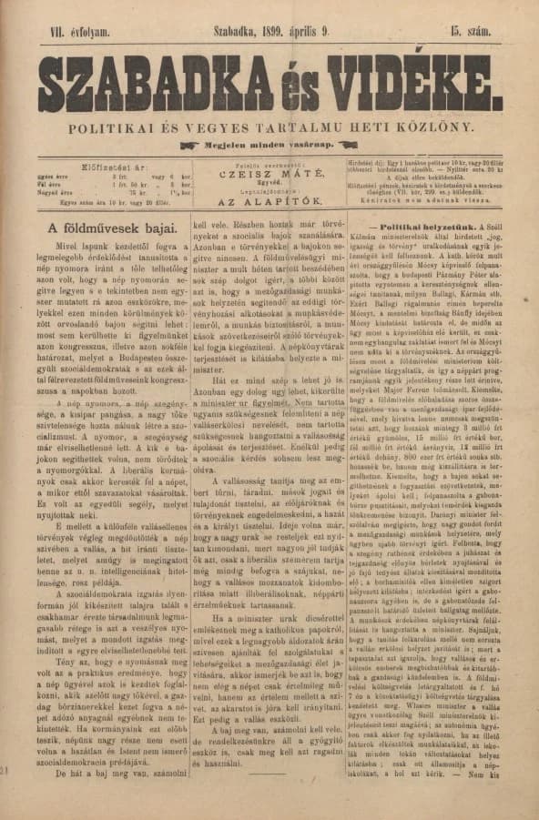 Szabadka és vidéke II, 7. évf. 1899. április 9. 15. sz.