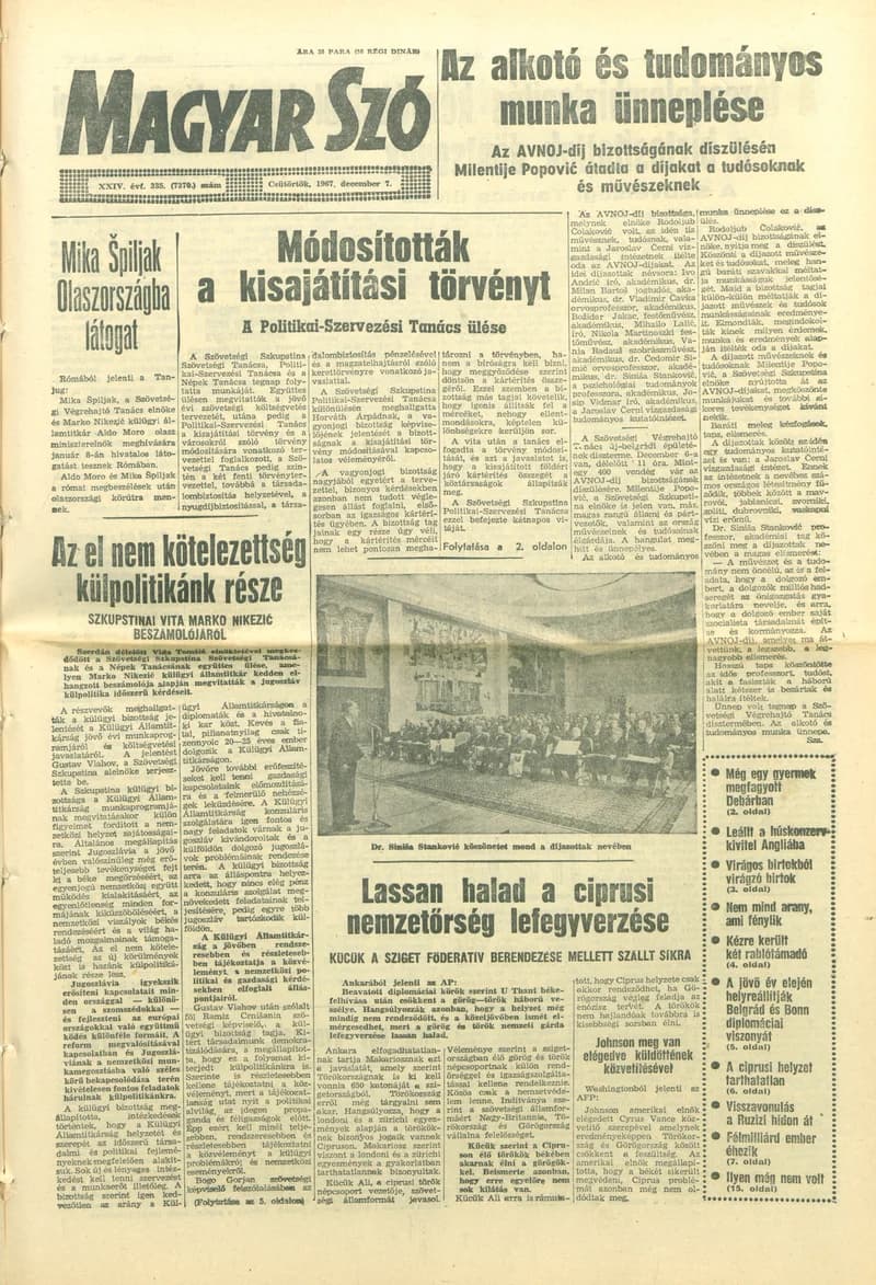 Magyar Szó, 24. évf. 1967. december 7. 335. sz. 1–16. oldal