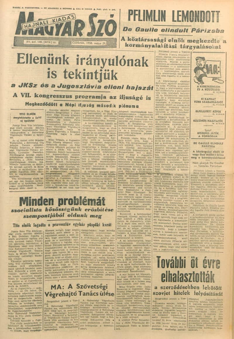 Magyar Szó, 15. évf. 1958. május 29. 140. sz. 1–16. oldal
