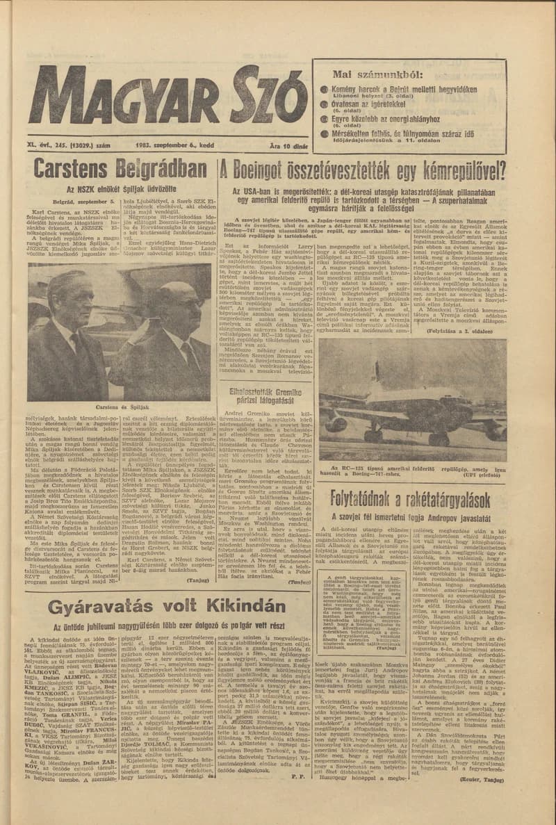 Magyar Szó, 40. évf. 1983. szeptember 6. 245. sz.