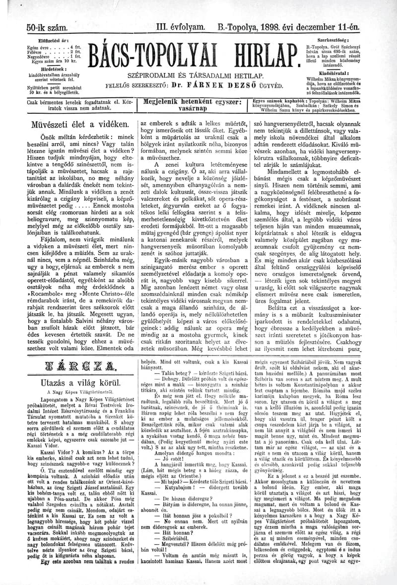 Bács-Topolyai Hirlap, 3. évf. 1898. december 11. 50. sz.