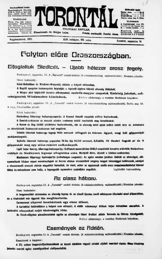 Torontál, 44. évf. 1915. augusztus 14. 185. sz.