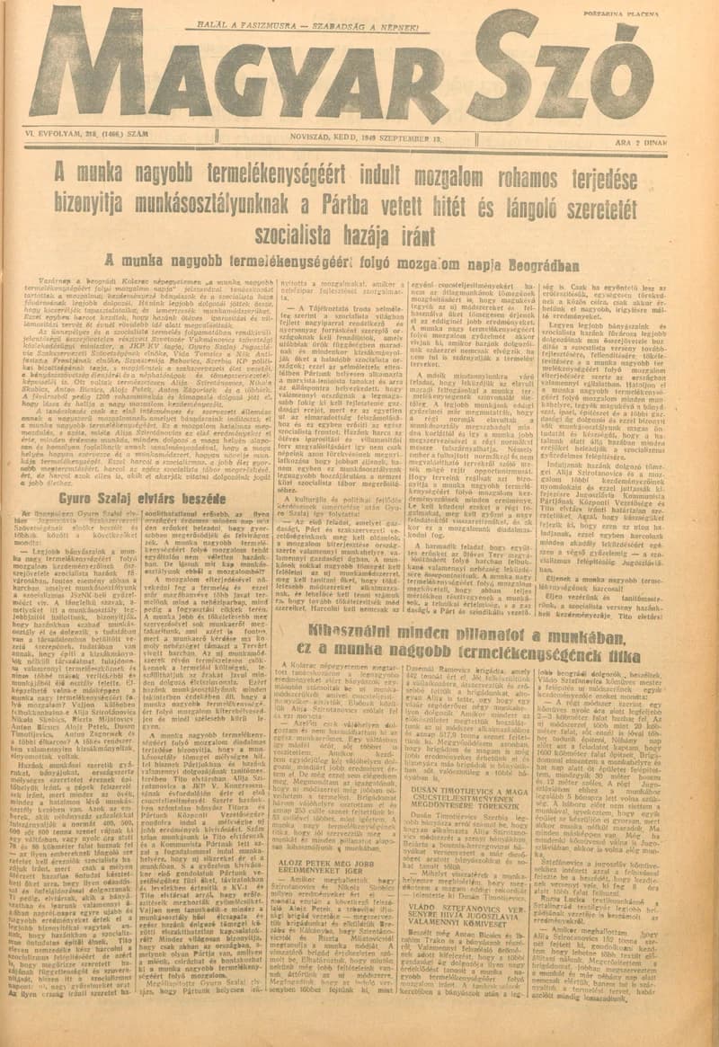 Magyar Szó, 6. évf. 1949. szeptember 13. 218. sz. 1–4. oldal