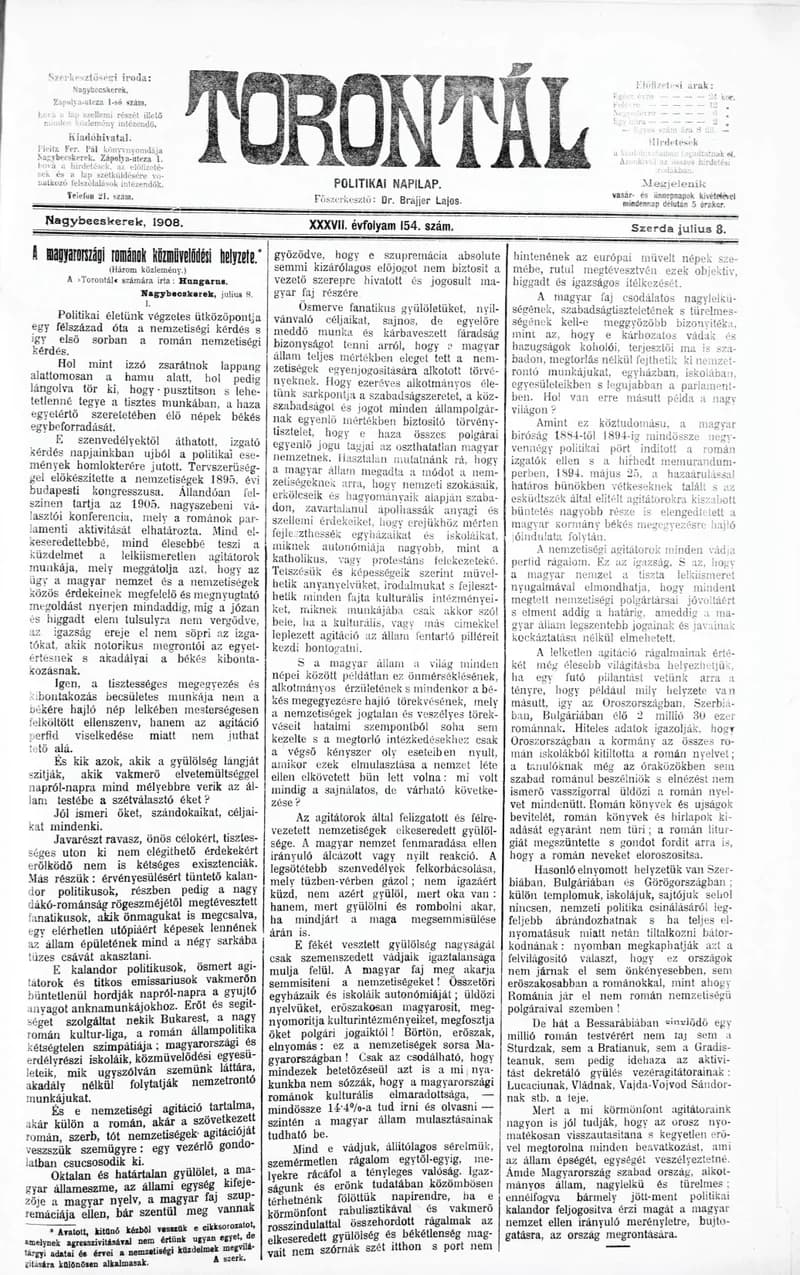 Torontál, 37. évf. 1908. július 8. 154. sz.