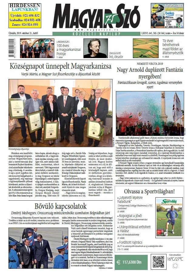 Magyar Szó, 76. évf. 2019. október 21. 245. sz. 1–12. oldal
