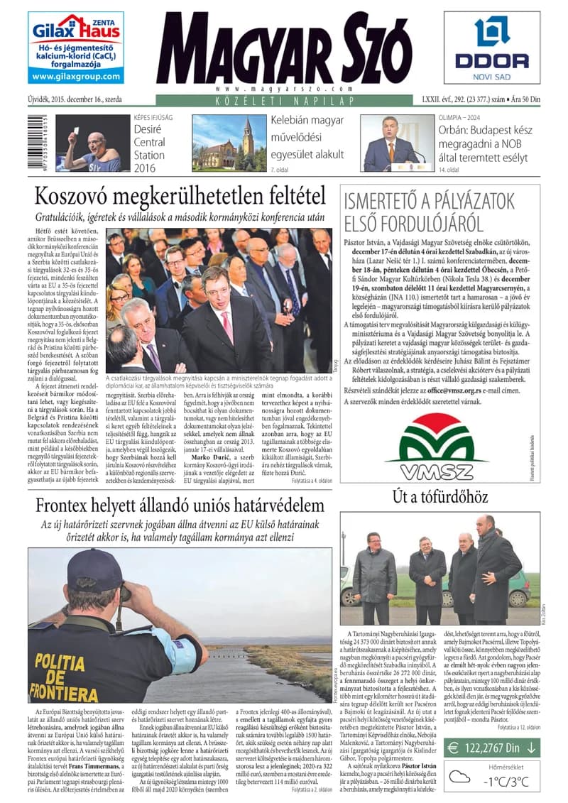Magyar Szó, 72. évf. 2015. december 16. 292. sz. 1–16. oldal