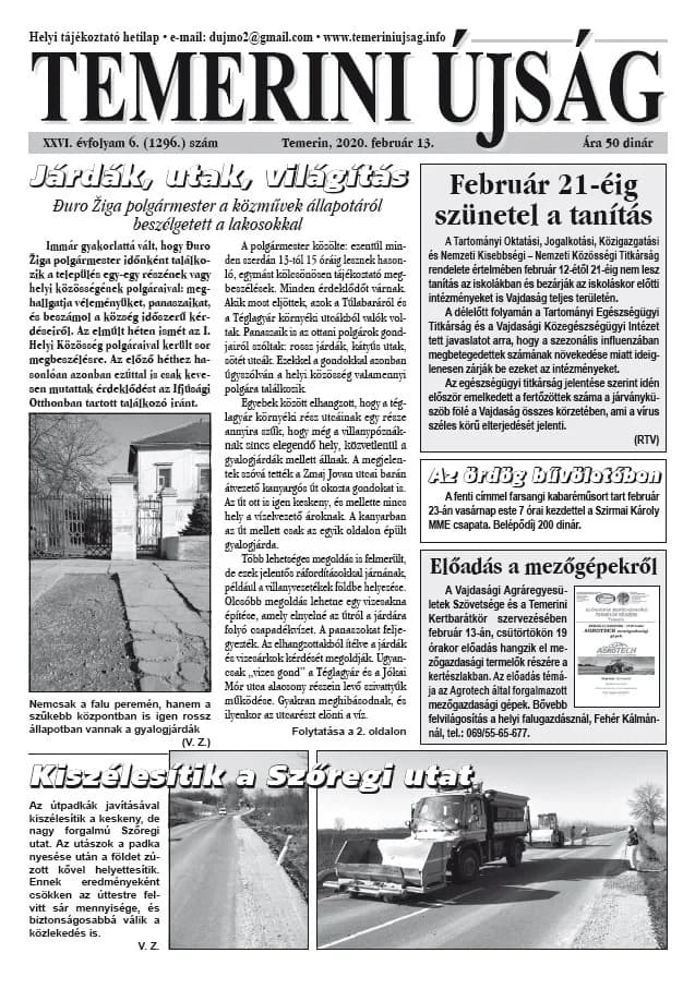 Temerini Újság, 26. évf. 2020. február 13. 6. sz.