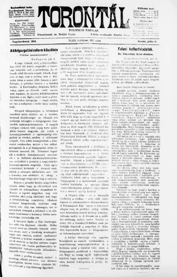 Torontál, 43. évf. 1914. július 8. 152. sz.