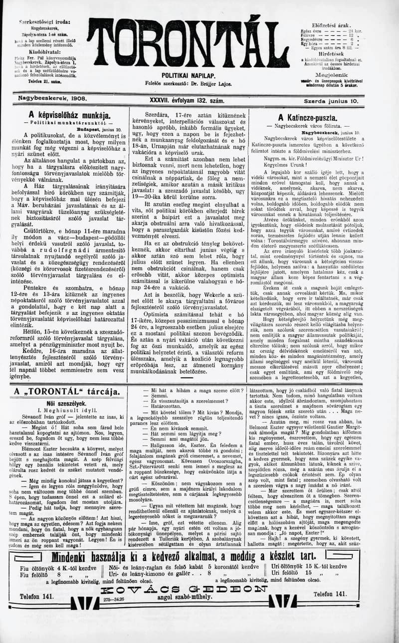 Torontál, 37. évf. 1908. június 10. 132. sz.
