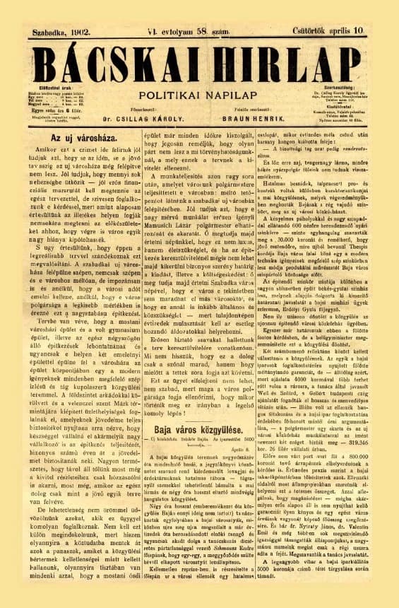 Bácskai Hirlap, 6. évf. 1902. április 10. 58. sz.