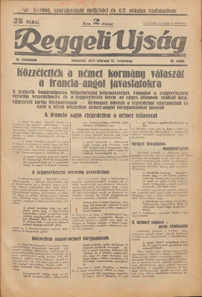 Reggeli Újság, 16. évf. 1935. február 17. 41. sz.