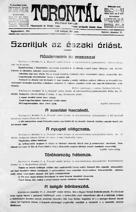 Torontál, 43. évf. 1914. december 12. 283. sz.
