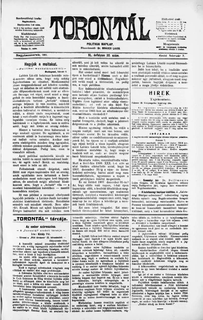 Torontál, 40. évf. 1911. február 7. 30. sz.