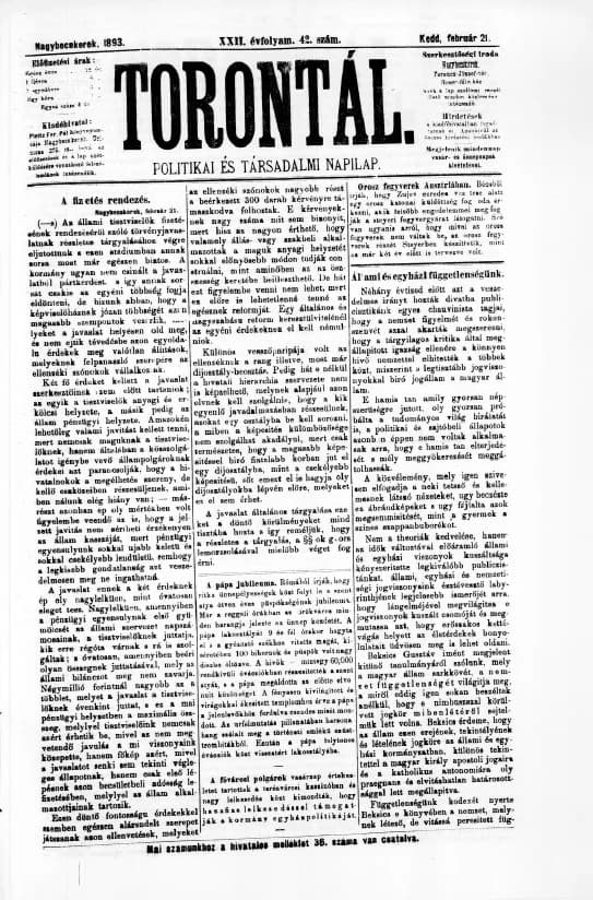 Torontál, 22. évf. 1893. február 21. 42. sz.