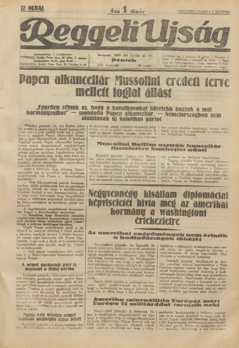 Reggeli Újság, 14. évf. 1933. április 19. 92. sz.