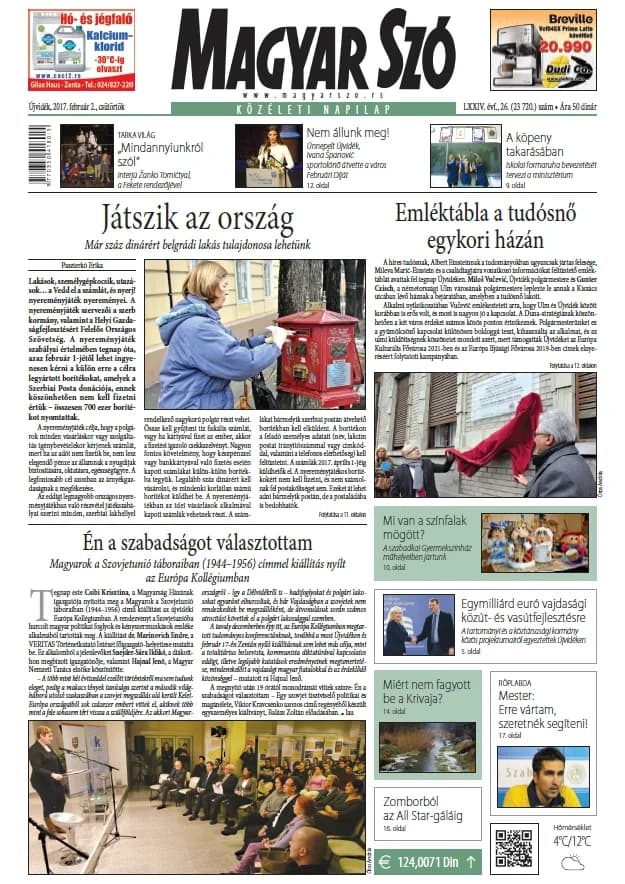Magyar Szó, 74. évf. 2017. február 2. 26. sz. 1–20. oldal