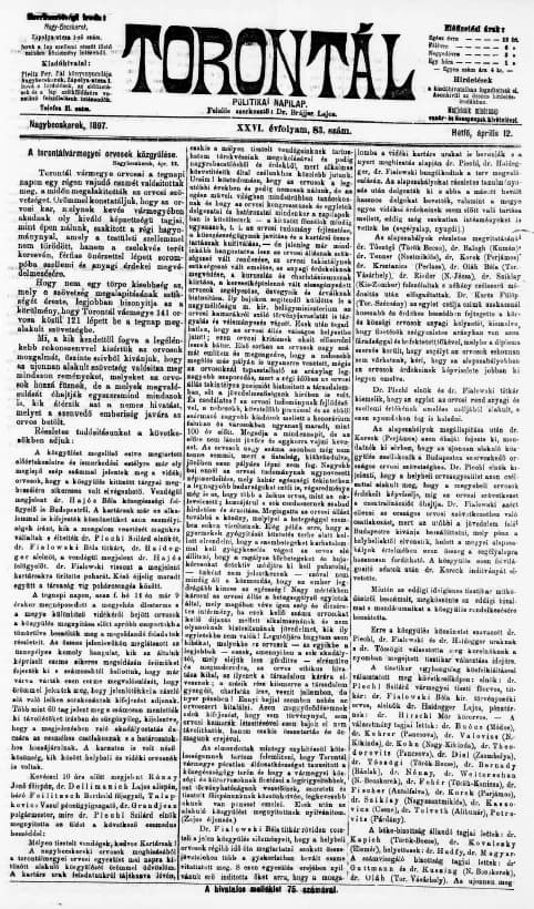 Torontál, 26. évf. 1897. április 12. 83. sz.