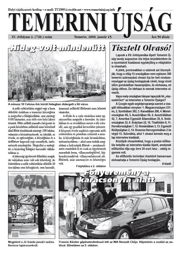Temerini Újság, 15. évf. 2009. január 15. 2. sz.
