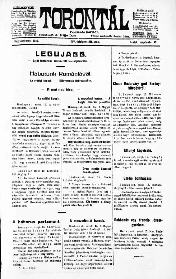Torontál, 45. évf. 1916. szeptember 15. 211. sz.