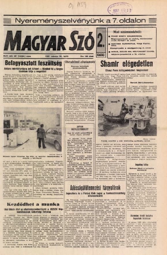 Magyar Szó, 44. évf. 1987. március 30. 87. sz. 1–20. oldal