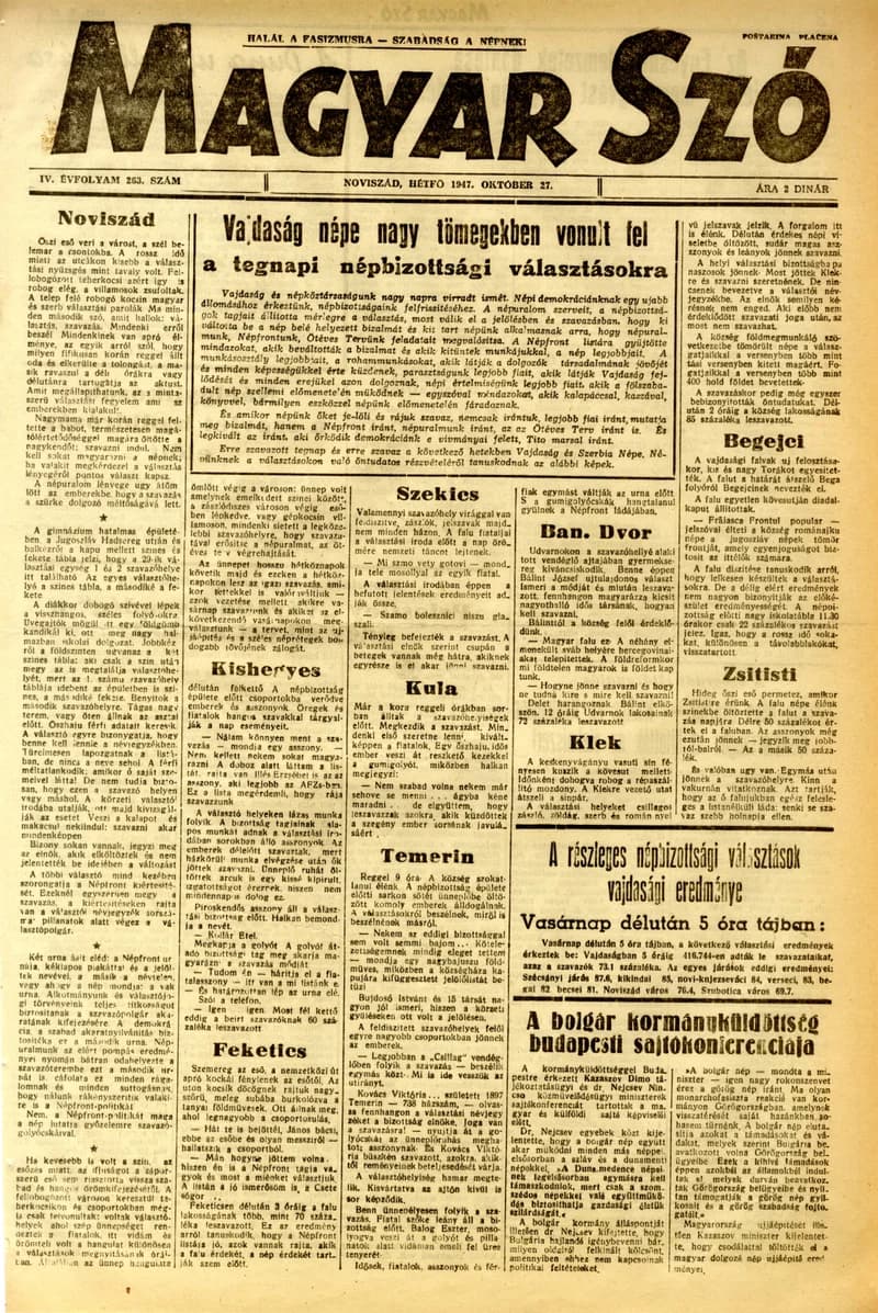 Magyar Szó, 4. évf. 1947. október 27. 263. sz. 1–4. oldal