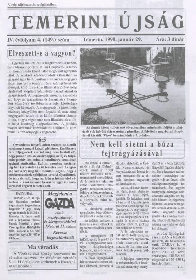 Temerini Újság, 2. évf. 1998. január 29. 4. sz.