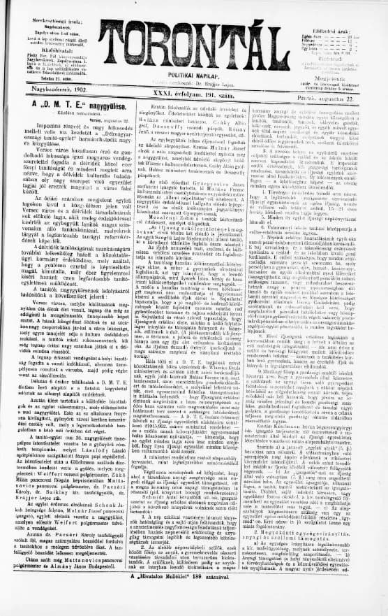 Torontál, 31. évf. 1902. augusztus 22. 191. sz.