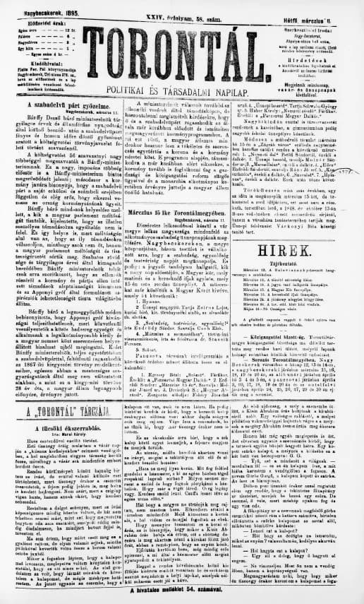 Torontál, 24. évf. 1895. március 11. 58. sz.