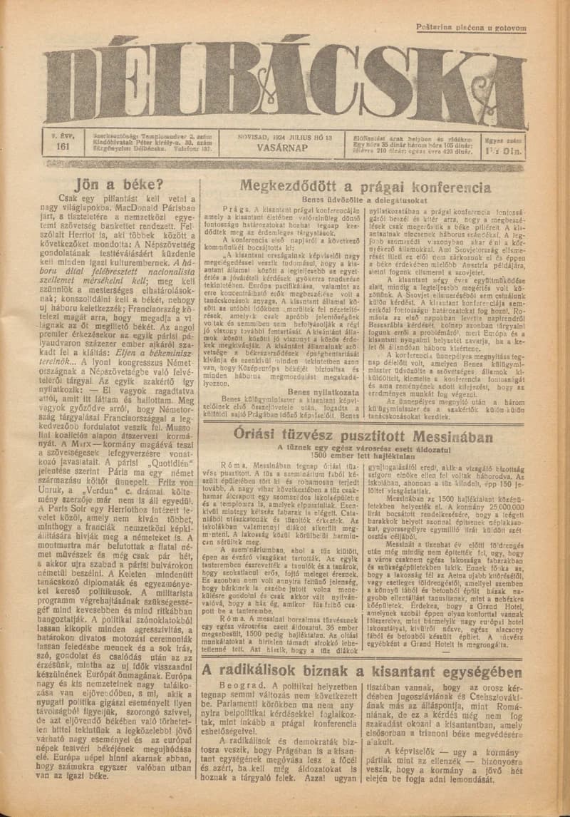 Délbácska, 5. évf. 1924. július 13. 161. sz.