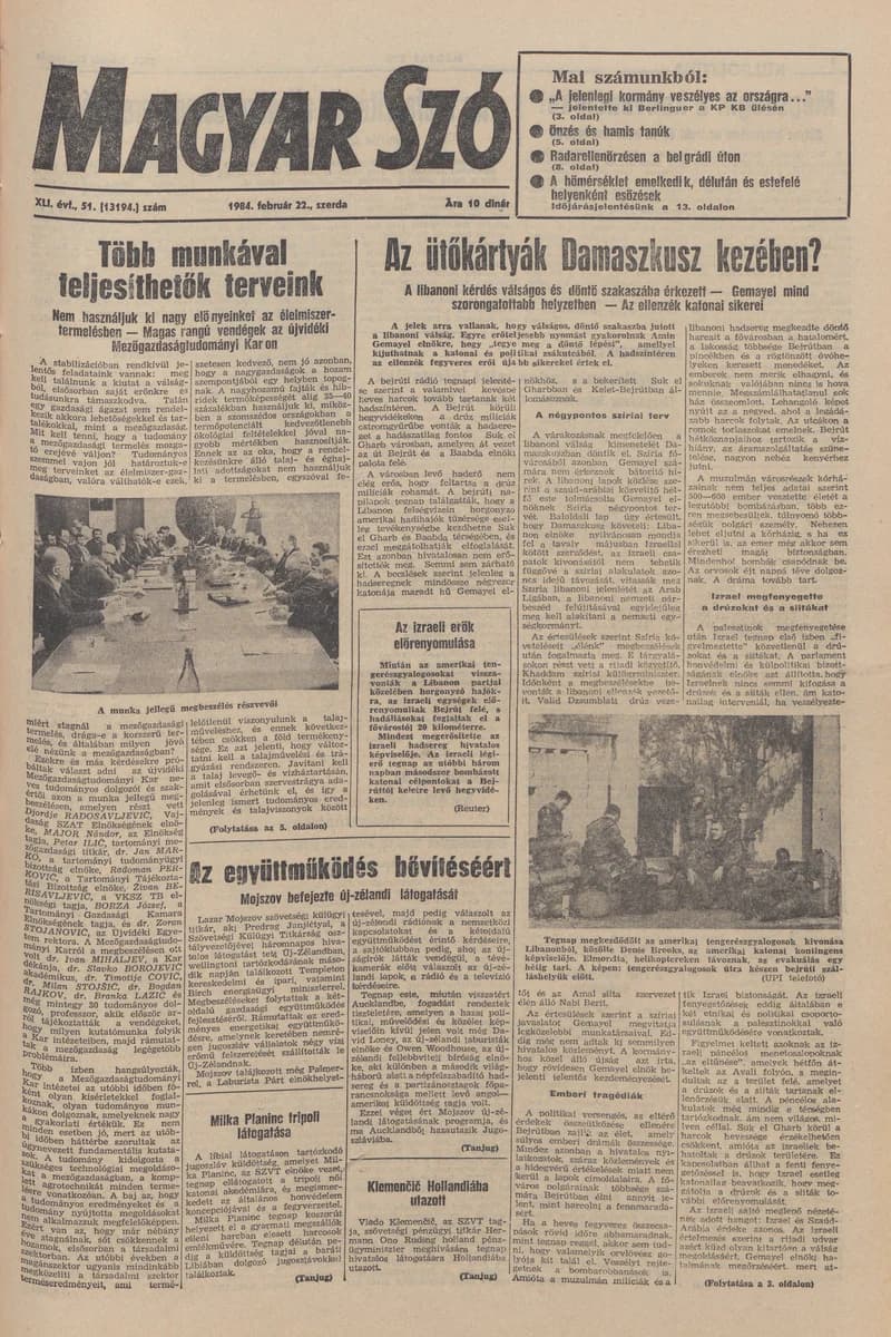 Magyar Szó, 41. évf. 1984. február 22. 51. sz. 1–24. oldal