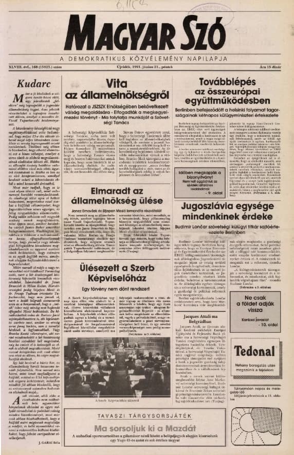 Magyar Szó, 48. évf. 1991. június 21. 168. sz. 1–20. oldal