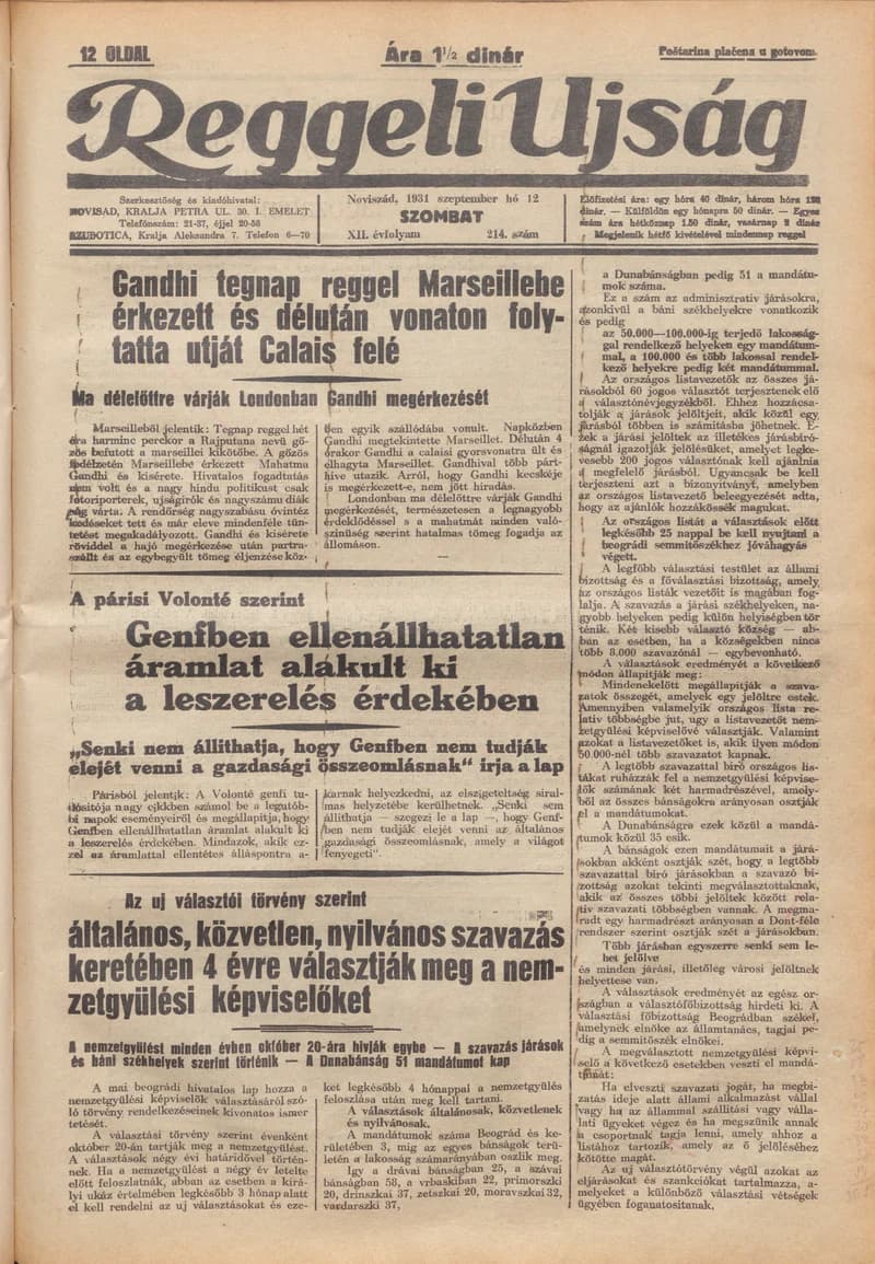 Reggeli Újság, 12. évf. 1931. szeptember 12. 214. sz.