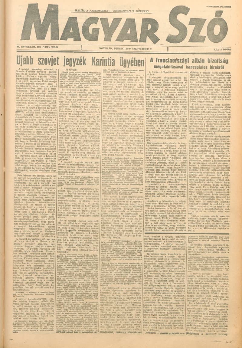 Magyar Szó, 6. évf. 1949. szeptember 2. 208. sz. 1–4. oldal