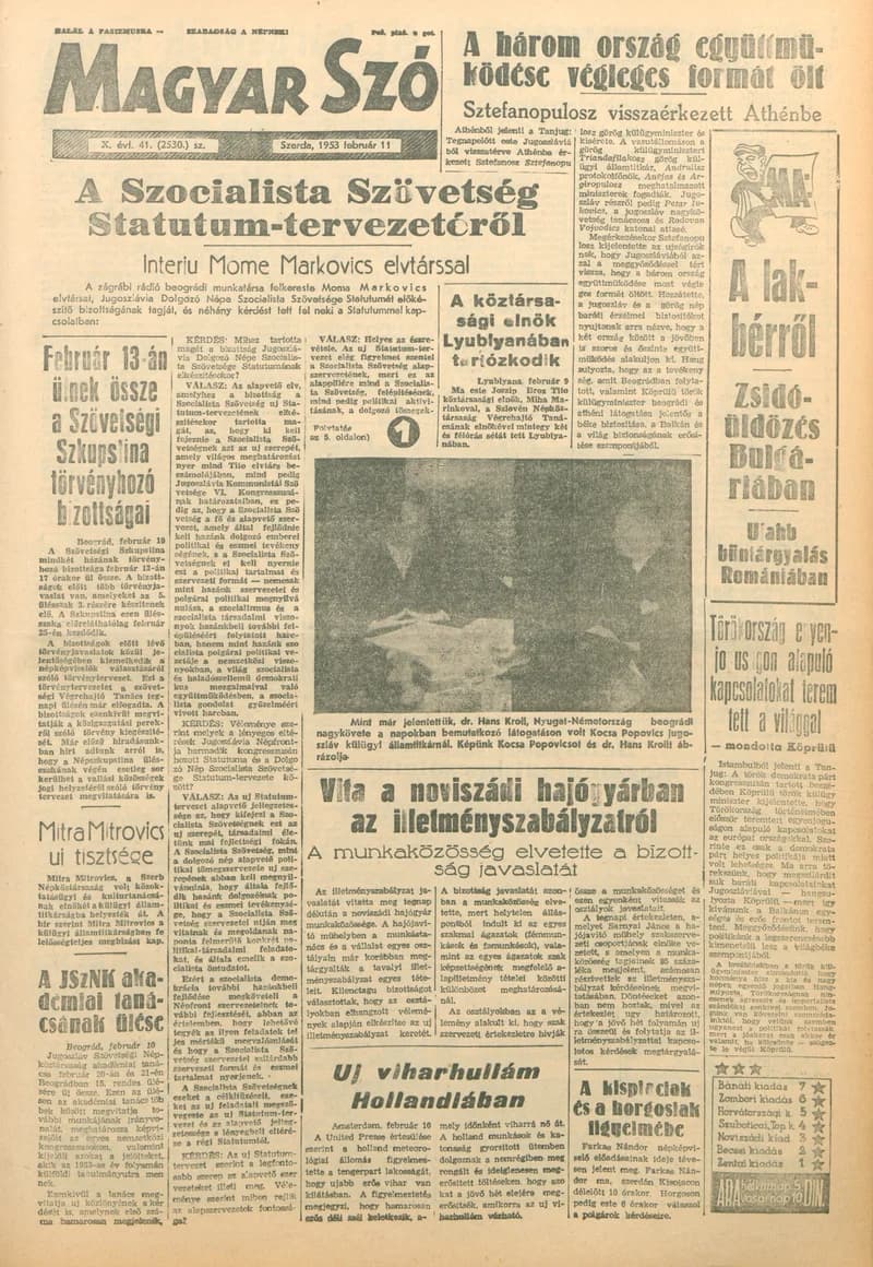 Magyar Szó, 10. évf. 1953. február 11. 41. sz. 1–10. oldal