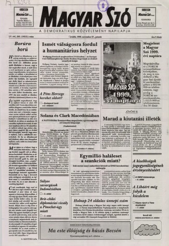 Magyar Szó, 55. évf. 1998. november 27. 283. sz. 1–16. oldal