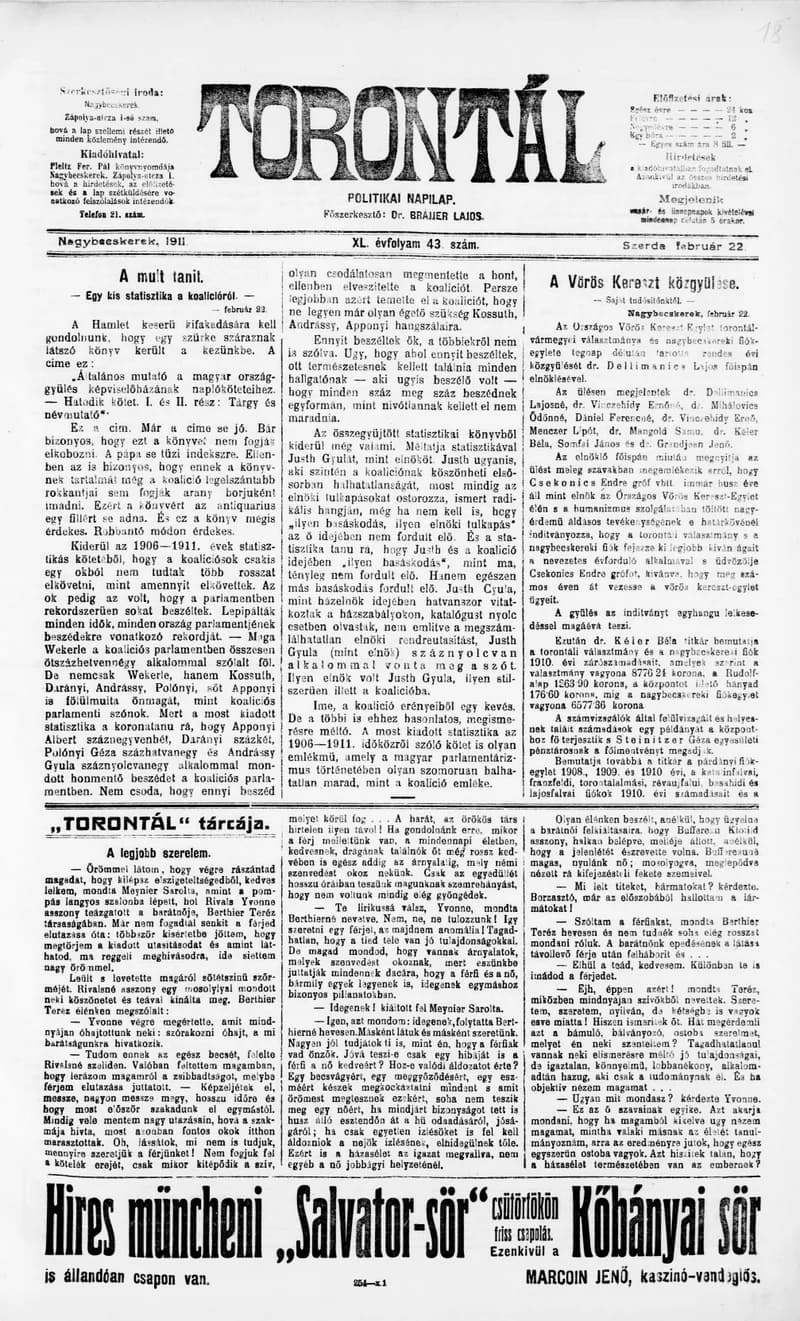 Torontál, 40. évf. 1911. február 22. 43. sz.