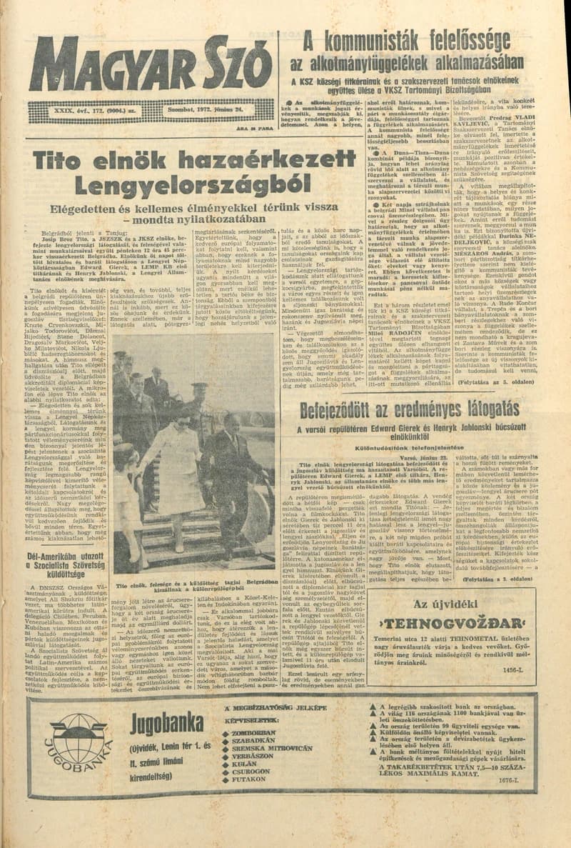 Magyar Szó, 29. évf. 1972. június 24. 172. sz. 1–20. oldal